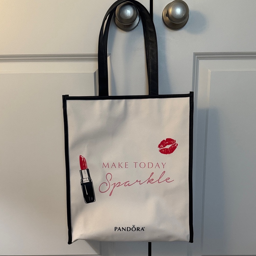 Pandora White Tote with Black and Red Accents